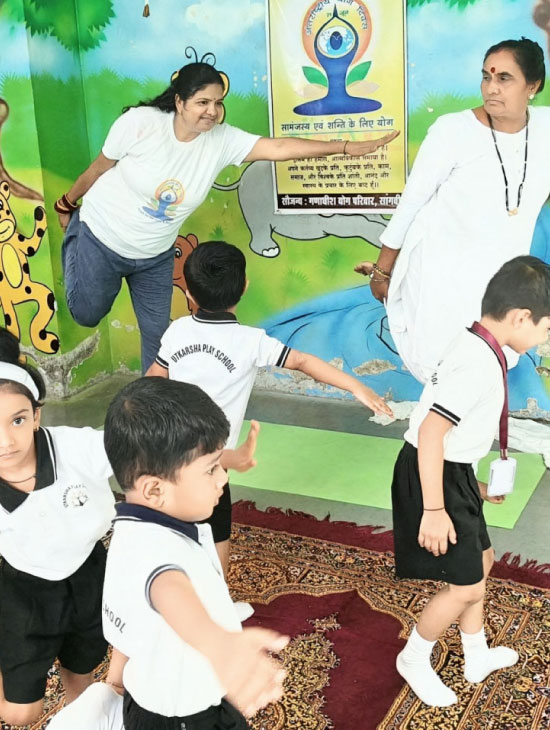 Yoga session in progress at Utkarsha Day Care with kids and instructor